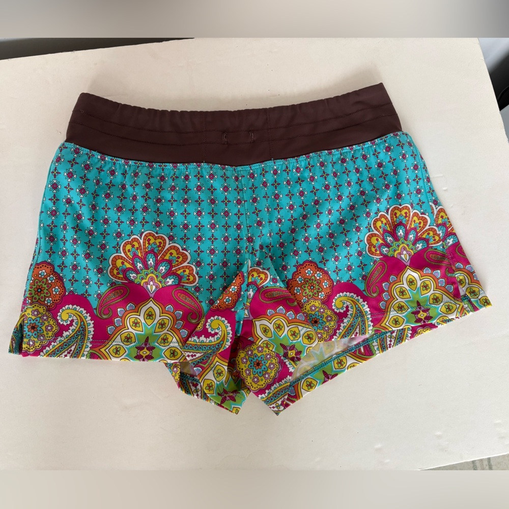 Athleta Teal and Pink Patterned Women's Athletic Swim Shorts